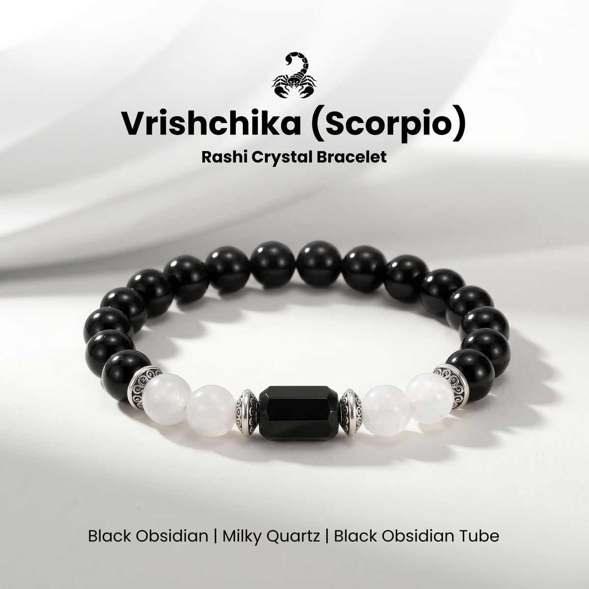 Scorpio (वृश्चिक राशि) Zodiac Black Obsidian & Milky Quartz Bracelet