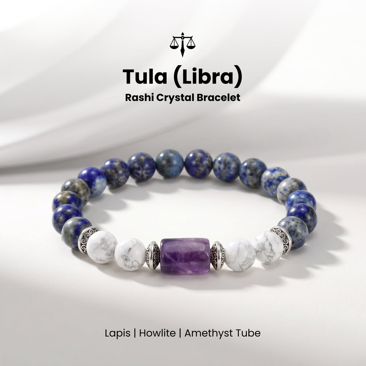 Libra (तुला राशि) Zodiac Lapis Lazuli, Amethyst & Howlite Bracelet