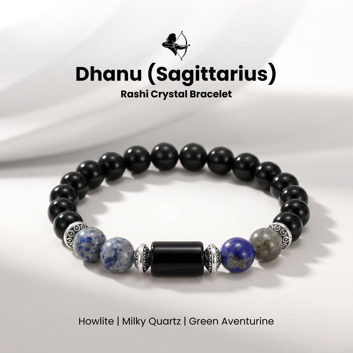 Sagittarius (धनु राशि) Zodiac Black Obsidian & Lapis Lazuli Bracelet
