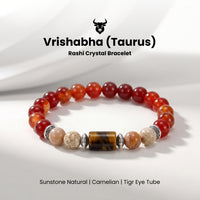 Taurus (वृषभ राशि) Zodiac Sunstone,Tiger Eye & Carnelian Bracelet