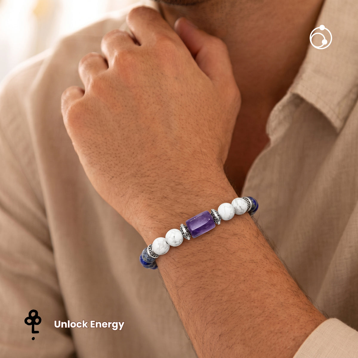 Libra (तुला राशि) Zodiac Lapis Lazuli, Amethyst & Howlite Bracelet