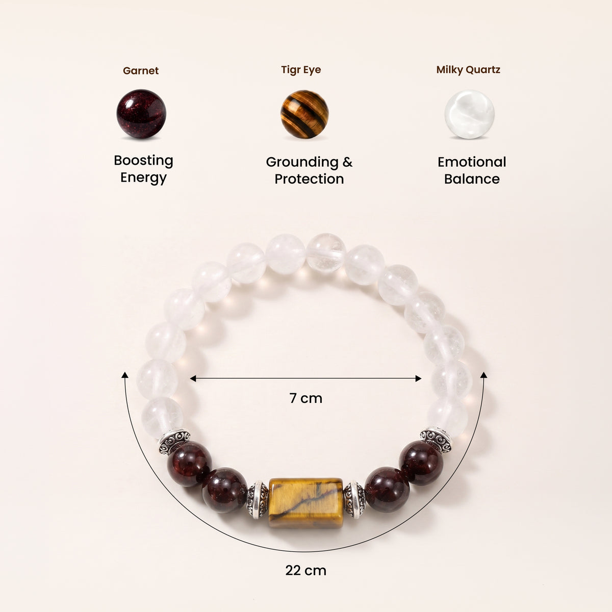 Capricorn (मकर राशि) Zodiac Garnet & Milky Quartz Bracelet