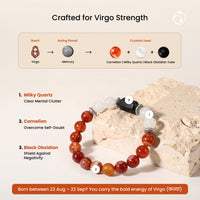 Virgo (कन्या राशि) Zodiac Carnelian,Black Obsidian & Milky Quartz Bracelet