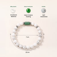 Cancer (कर्क राशि) Zodiac Howlite,Green Aventurine & Milky Quartz Bracelet