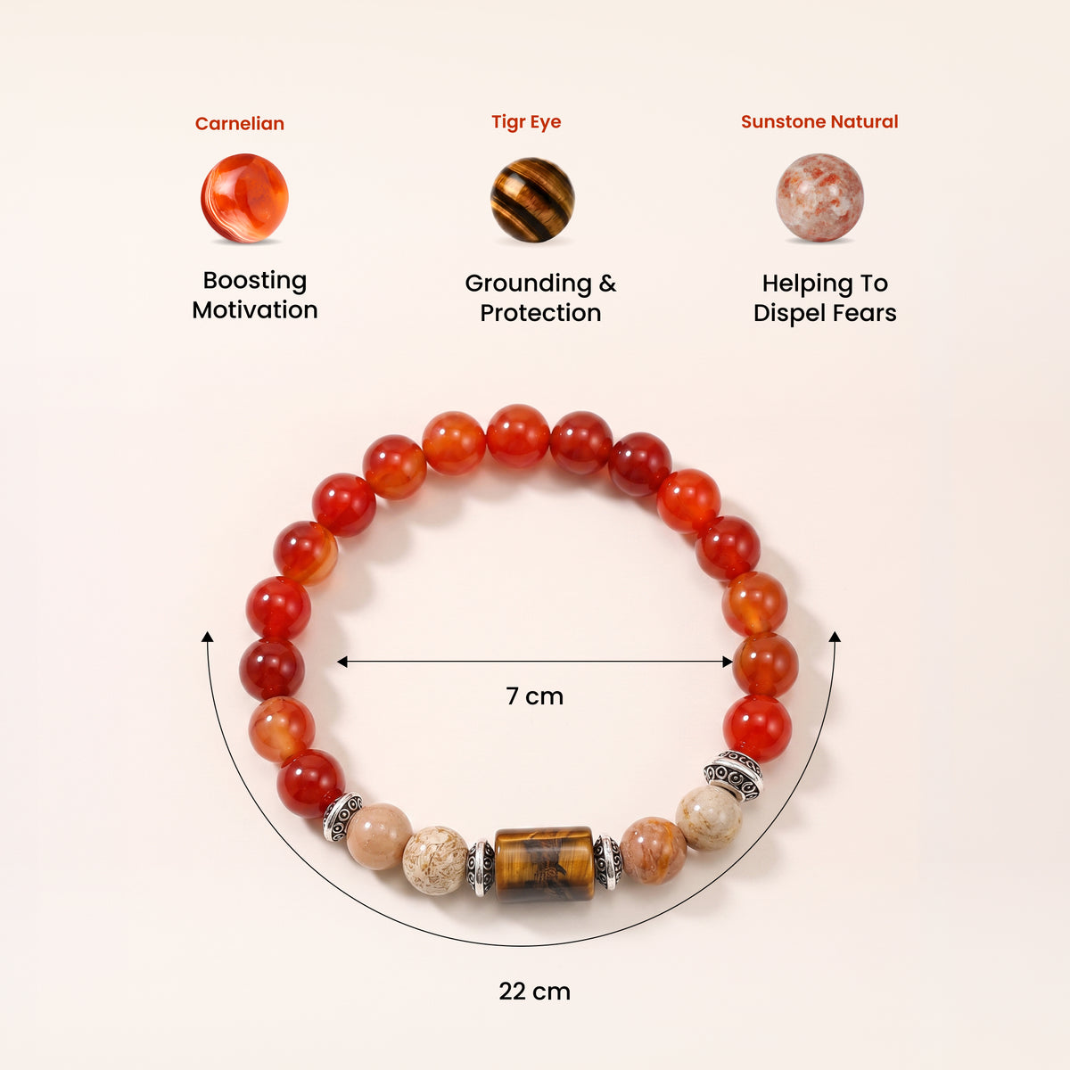 Taurus (वृषभ राशि) Zodiac Sunstone,Tiger Eye & Carnelian Bracelet