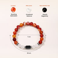 Virgo (कन्या राशि) Zodiac Carnelian,Black Obsidian & Milky Quartz Bracelet