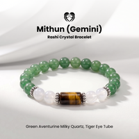 Gemini (मिथुन राशि) Zodiac Green Aventurine,Tiger Eye & Milky Quartz Bracelet
