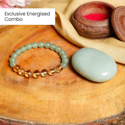 Fortune Flow Set | Green Aventurine Bracelet + Jade Palmstone | Natural | Energized |