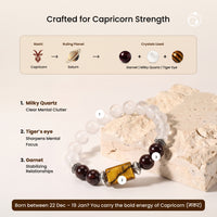 Capricorn (मकर राशि) Zodiac Tiger Eye,Garnet & Milky Quartz Bracelet