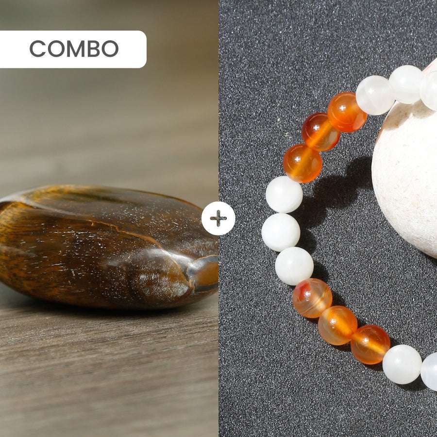 Vitality Spark Set | Carnelian Bracelet + Tiger eye Palmstone | Natural | Energized |