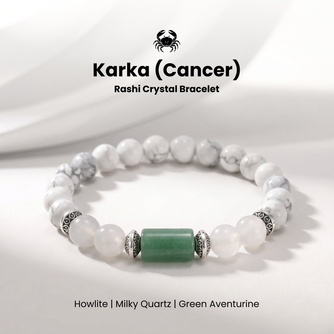 Cancer (कर्क राशि) Zodiac Howlite,Green Aventurine & Milky Quartz Bracelet