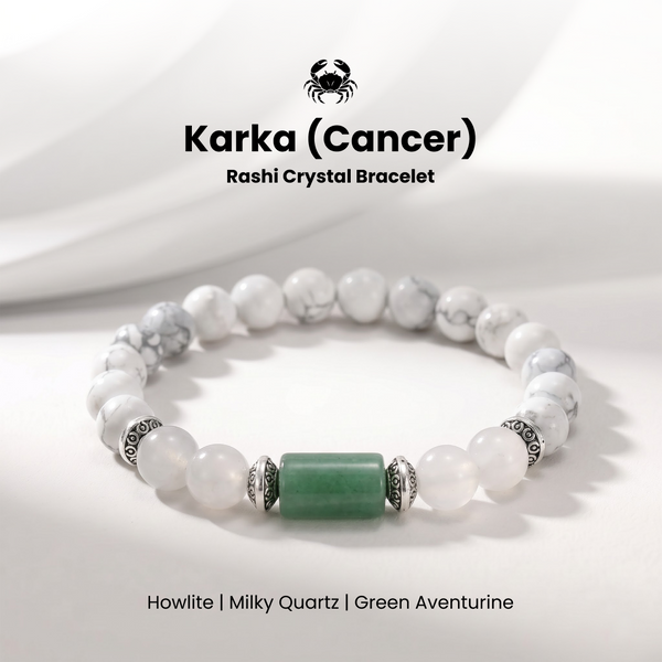Cancer (कर्क राशि) Zodiac Howlite,Green Aventurine & Milky Quartz Bracelet