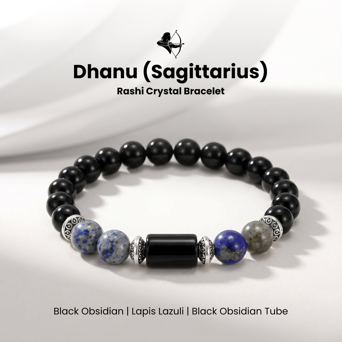Sagittarius (धनु राशि) Zodiac Black Obsidian & Lapis Lazuli Bracelet
