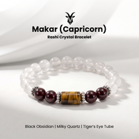 Capricorn (मकर राशि) Zodiac Tiger Eye,Garnet & Milky Quartz Bracelet