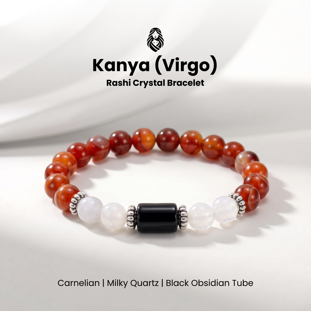 Virgo (कन्या राशि) Zodiac Carnelian,Black Obsidian & Milky Quartz Bracelet