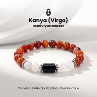 Virgo (कन्या राशि) Zodiac Carnelian,Black Obsidian & Milky Quartz Bracelet