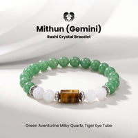 Gemini (मिथुन राशि) Zodiac Green Aventurine,Tiger Eye & Milky Quartz Bracelet