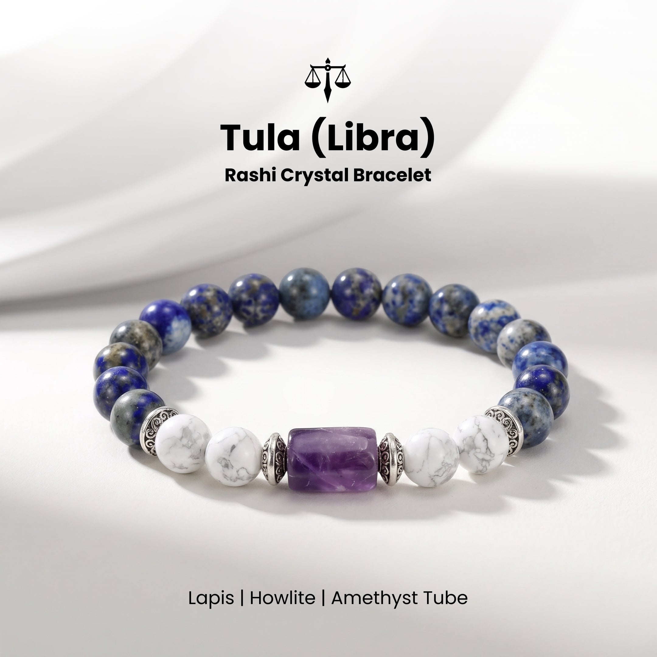 Libra (तुला राशि) Zodiac Lapis Lazuli, Amethyst & Howlite Bracelet
