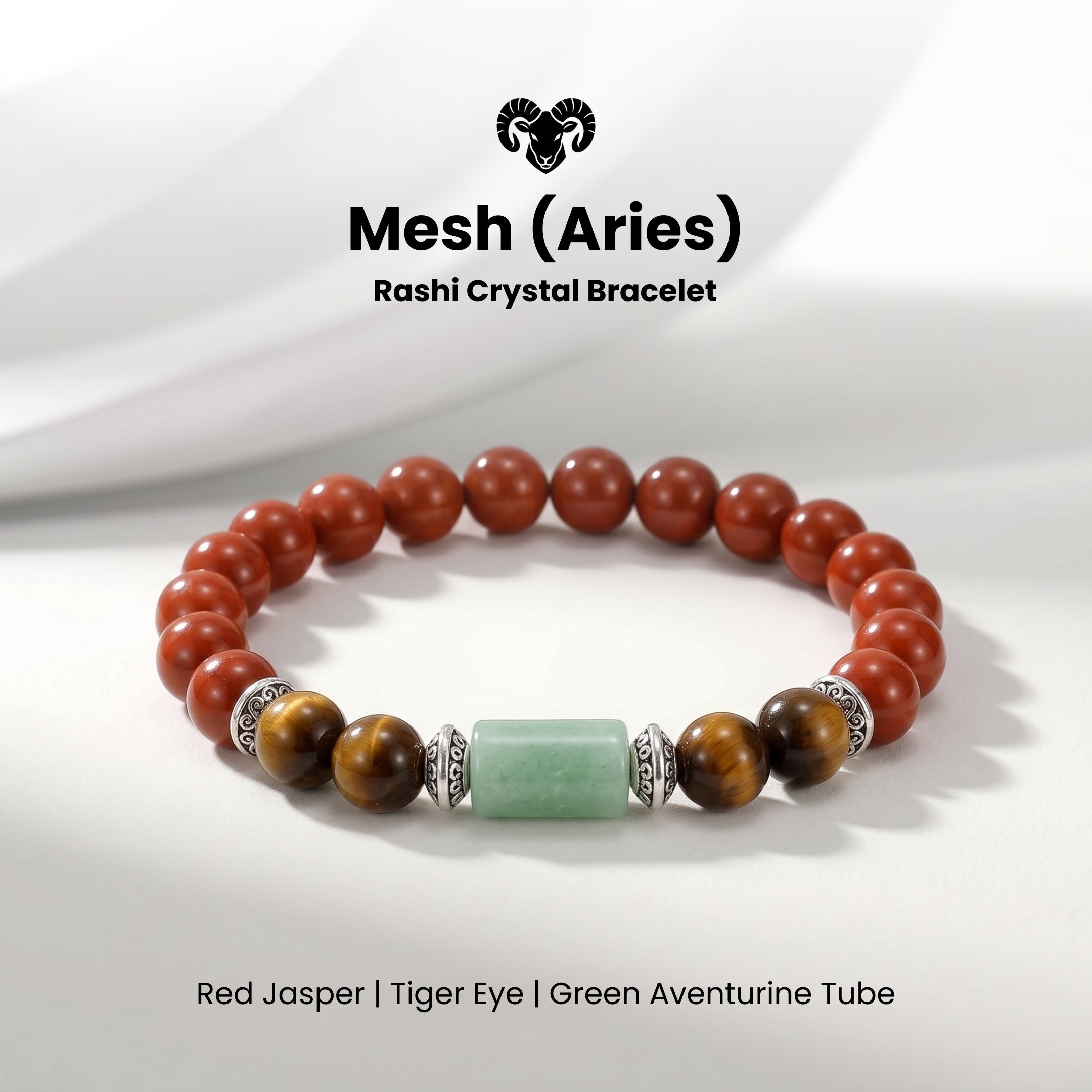 Aries (मेष राशि) Zodiac Red Jasper,Green Aventurine & Tiger Eye Bracelet