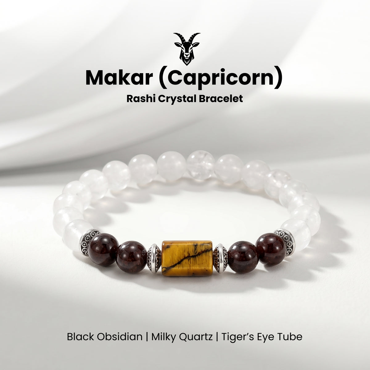 Capricorn (मकर राशि) Zodiac Garnet & Milky Quartz Bracelet