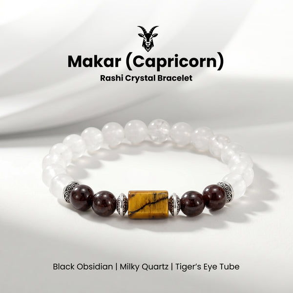 Capricorn (मकर राशि) Zodiac Garnet & Milky Quartz Bracelet