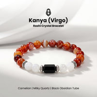 Virgo (कन्या राशि) Zodiac Carnelian,Black Obsidian & Milky Quartz Bracelet