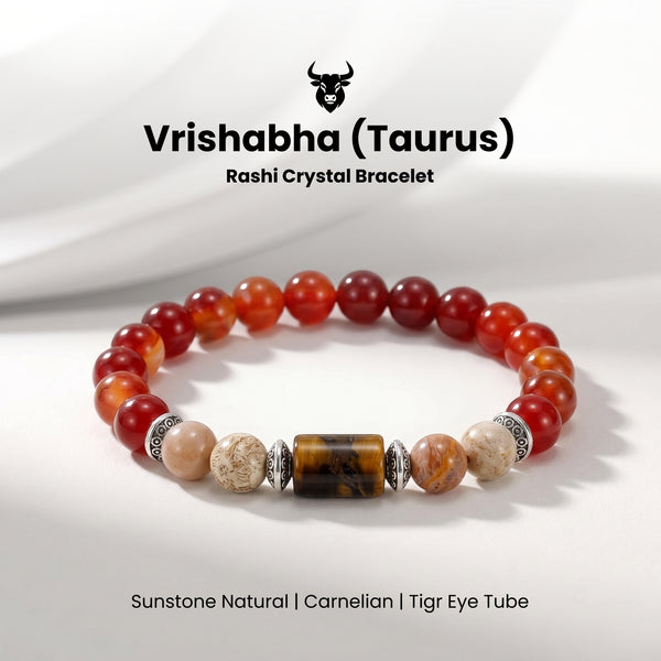 Taurus (वृषभ राशि) Zodiac Sunstone,Tiger Eye & Carnelian Bracelet