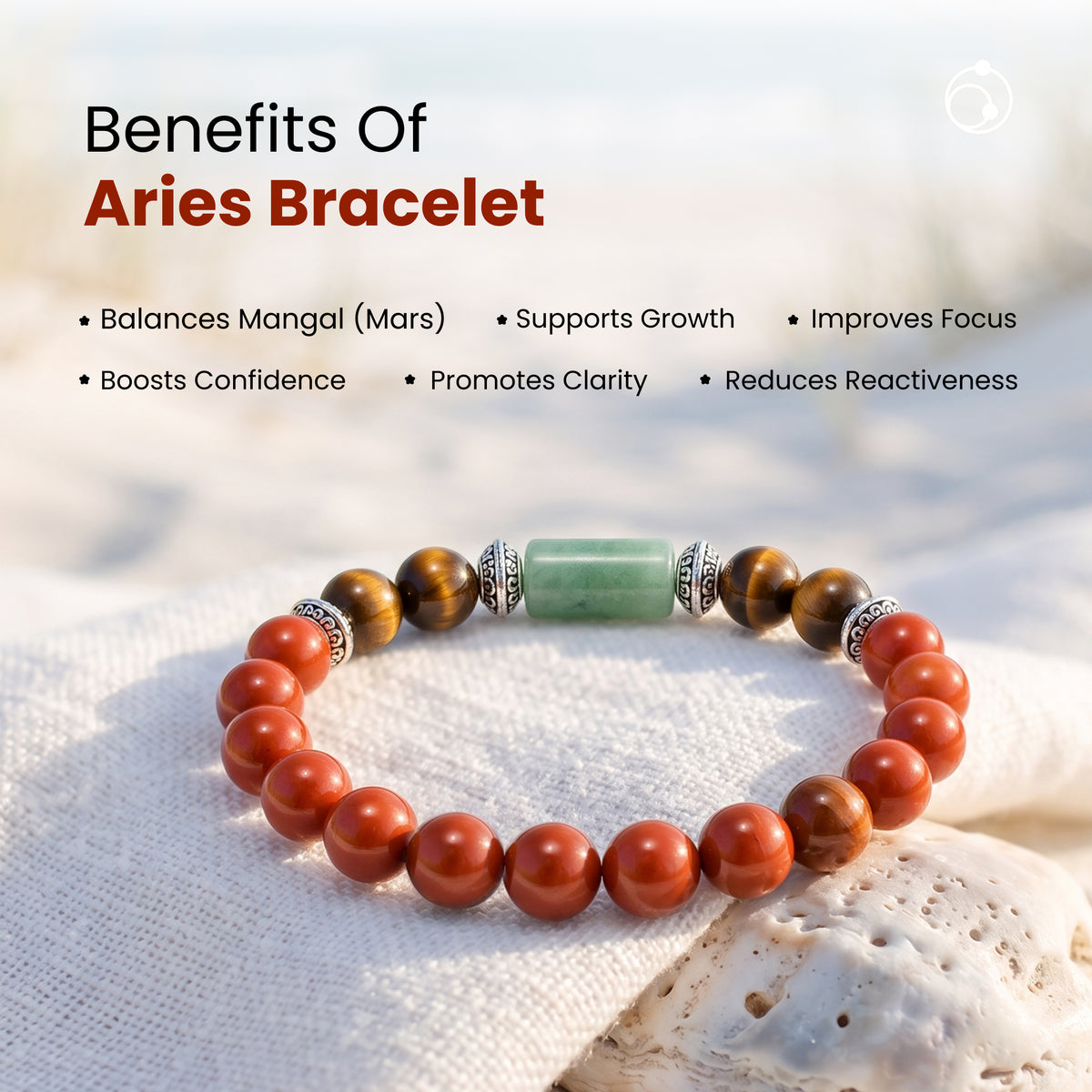 Aries (मेष राशि) Zodiac Red Jasper,Green Aventurine & Tiger Eye Bracelet