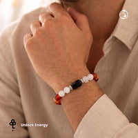 Virgo (कन्या राशि) Zodiac Carnelian,Black Obsidian & Milky Quartz Bracelet