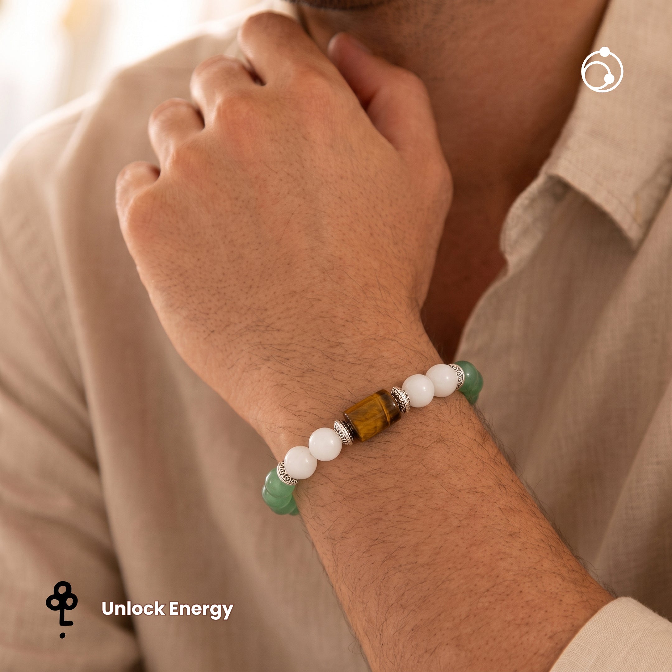 Gemini (मिथुन राशि) Zodiac Green Aventurine,Tiger Eye & Milky Quartz Bracelet
