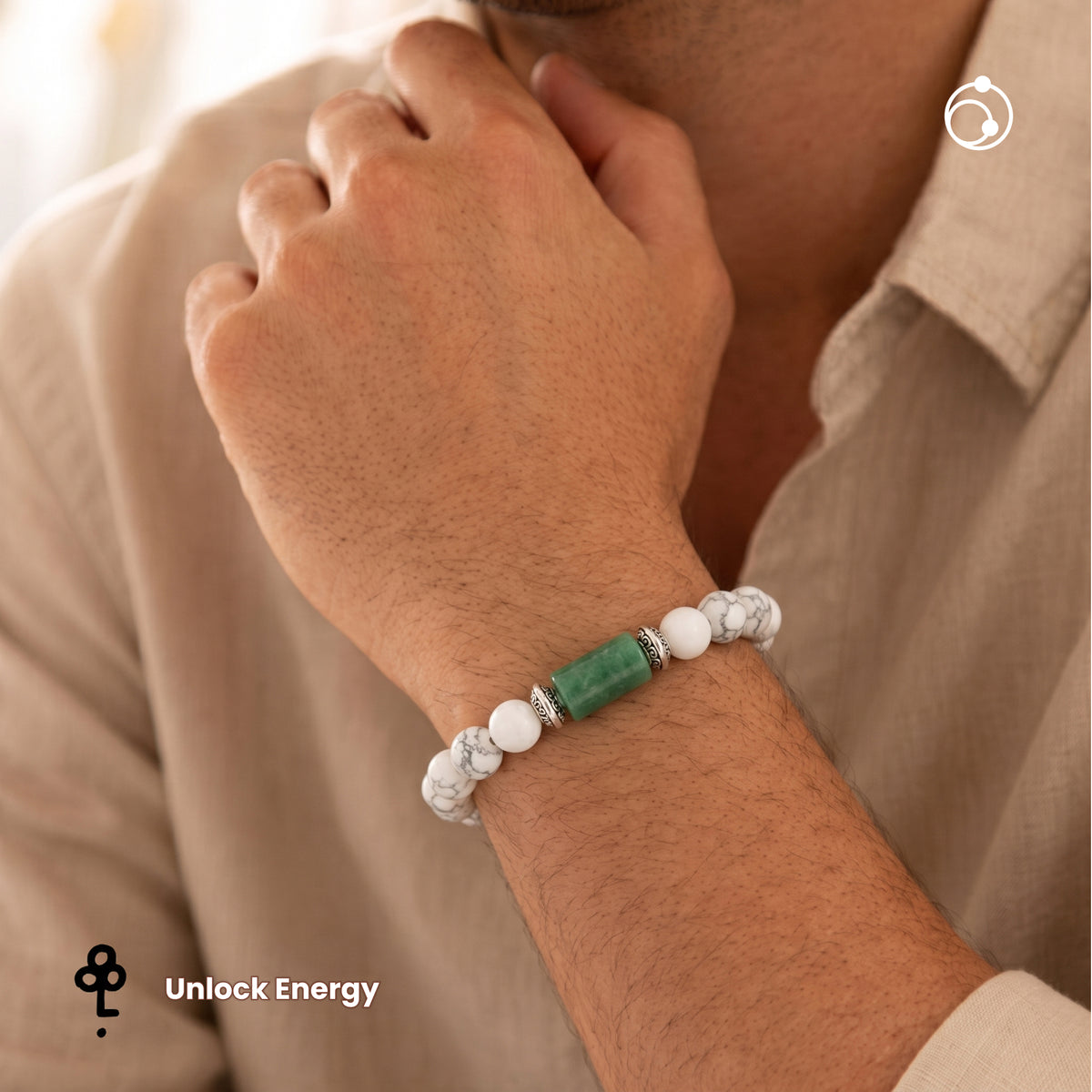 Cancer (कर्क राशि) Zodiac Howlite,Green Aventurine & Milky Quartz Bracelet