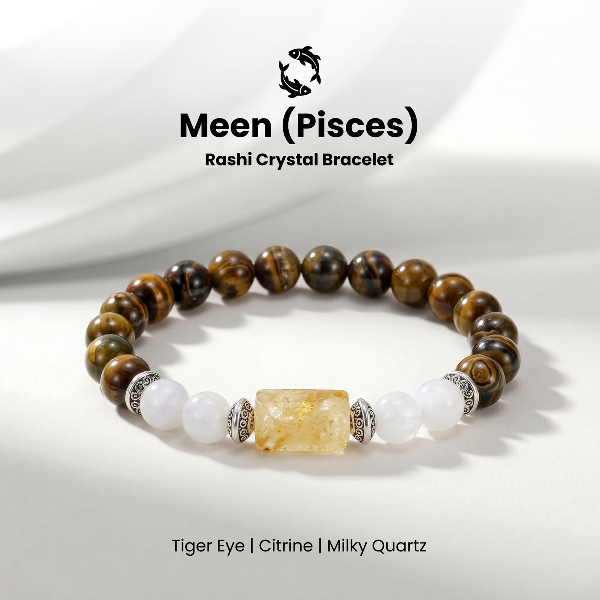 Pisces (मीन राशि) Zodiac Citrine & Tiger Eye Bracelet