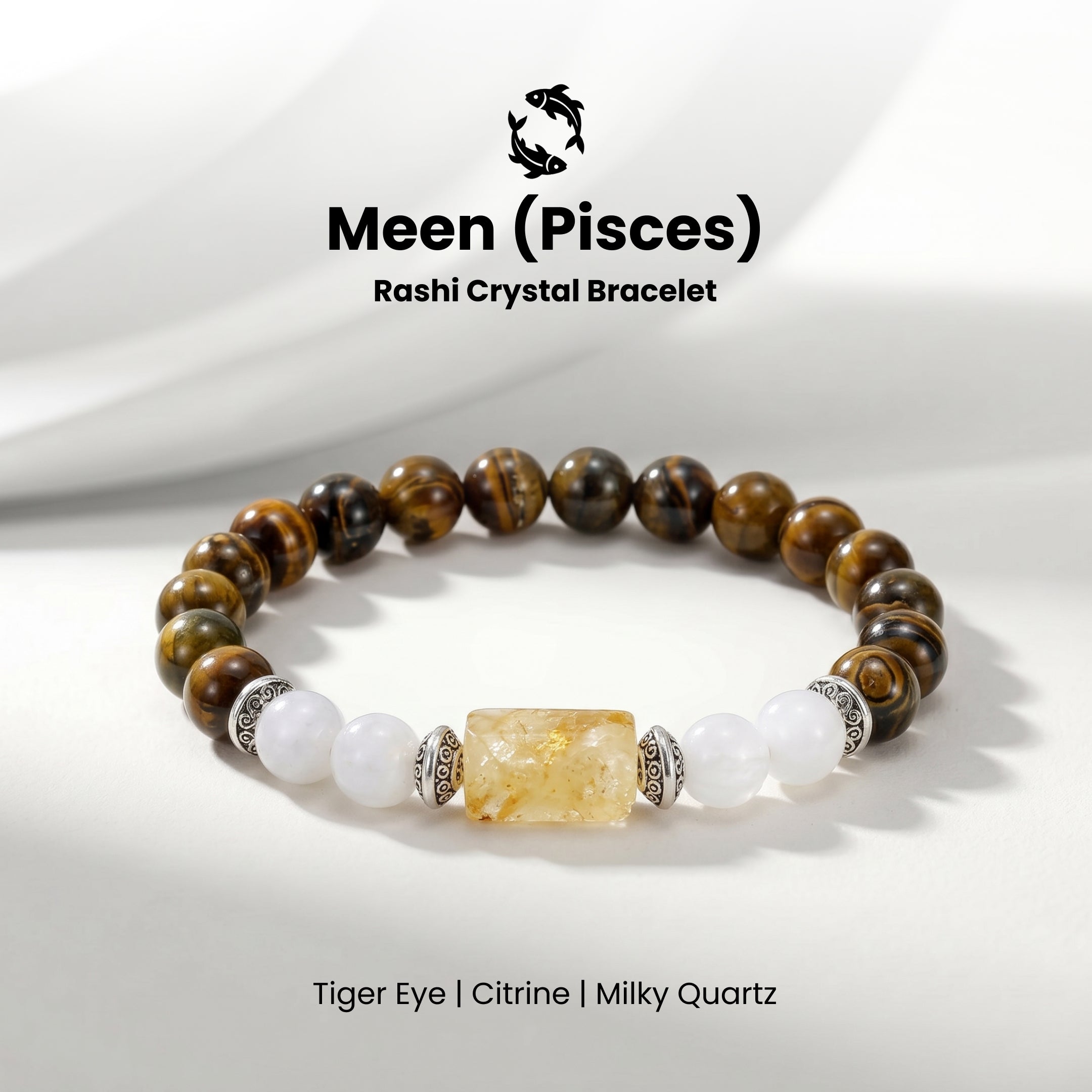 Pisces (मीन राशि) Zodiac Citrine & Tiger Eye Bracelet