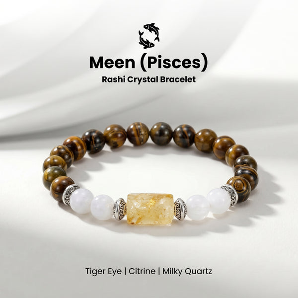 Pisces (मीन राशि) Zodiac Citrine & Tiger Eye Bracelet