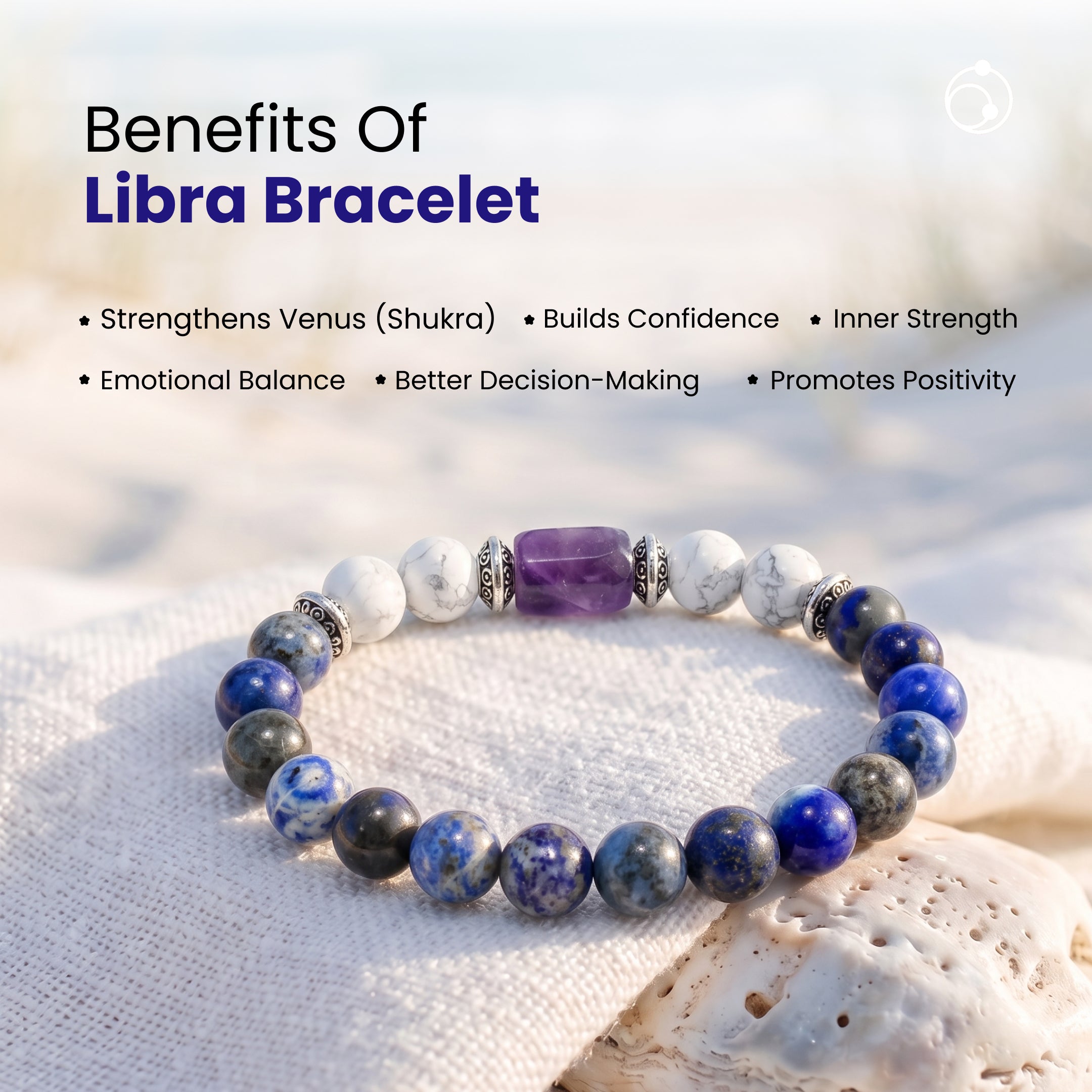 Libra (तुला राशि) Zodiac Lapis Lazuli, Amethyst & Howlite Bracelet