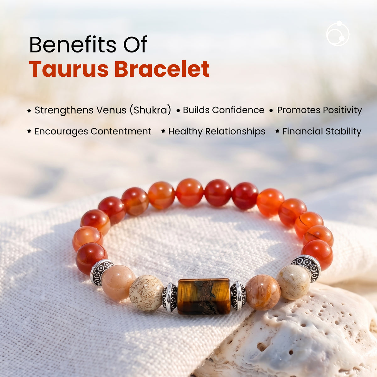 Taurus (वृषभ राशि) Zodiac Sunstone,Tiger Eye & Carnelian Bracelet