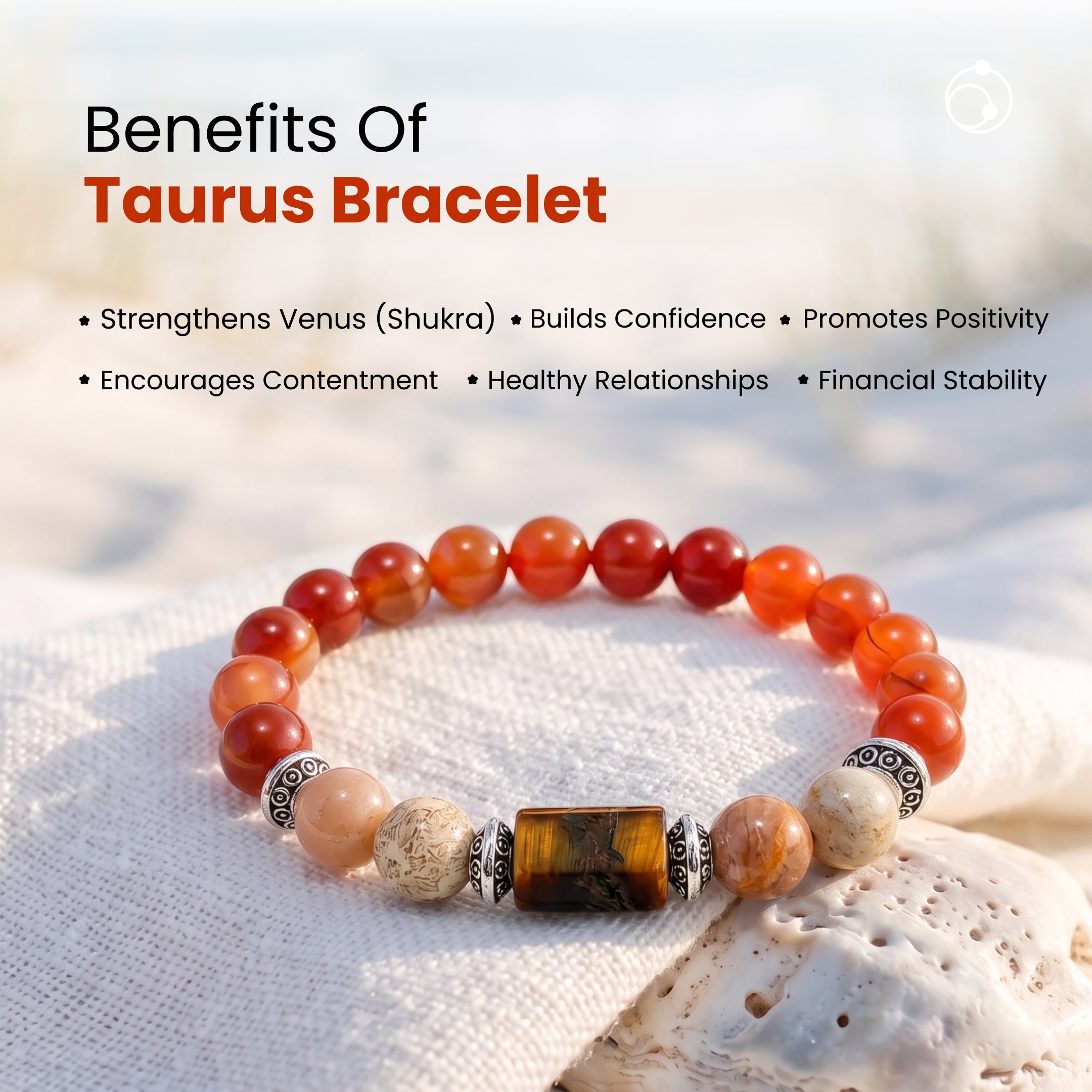 Taurus (वृषभ राशि) Zodiac Sunstone,Tiger Eye & Carnelian Bracelet