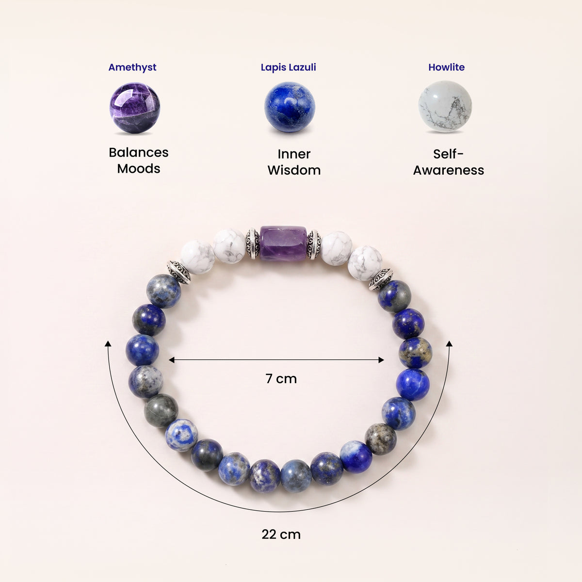 Libra (तुला राशि) Zodiac Lapis Lazuli, Amethyst & Howlite Bracelet