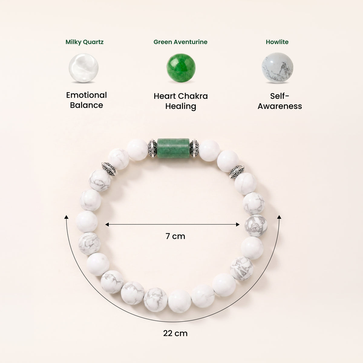 Cancer (कर्क राशि) Zodiac Howlite,Green Aventurine & Milky Quartz Bracelet