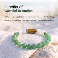 Gemini (मिथुन राशि) Zodiac Green Aventurine,Tiger Eye & Milky Quartz Bracelet