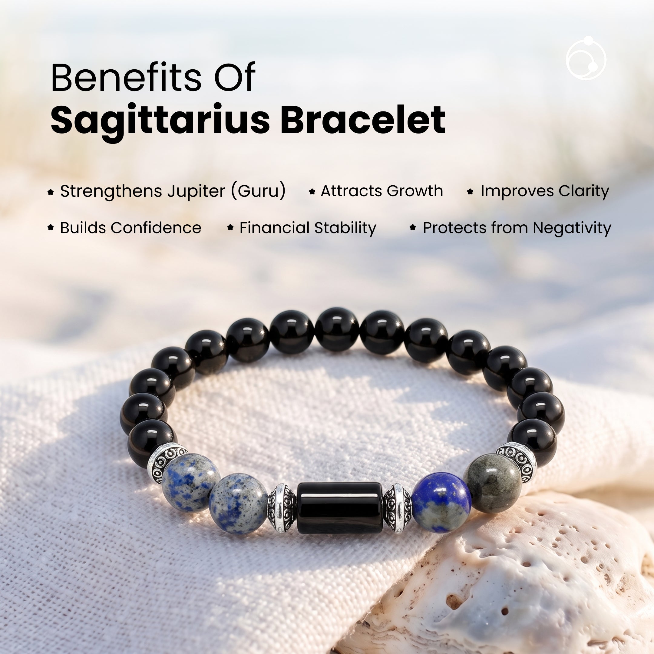 Sagittarius (धनु राशि) Zodiac Black Obsidian & Lapis Lazuli Bracelet