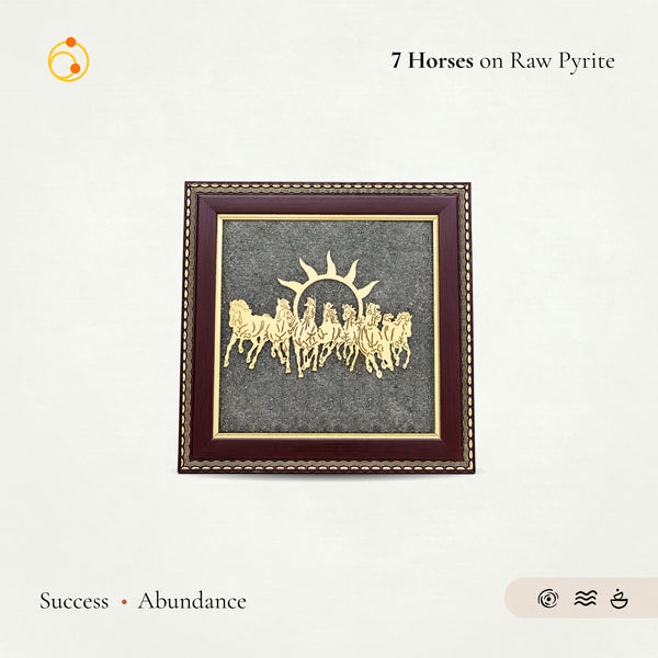Vastu 7 Horses on Raw Pyrite Frame