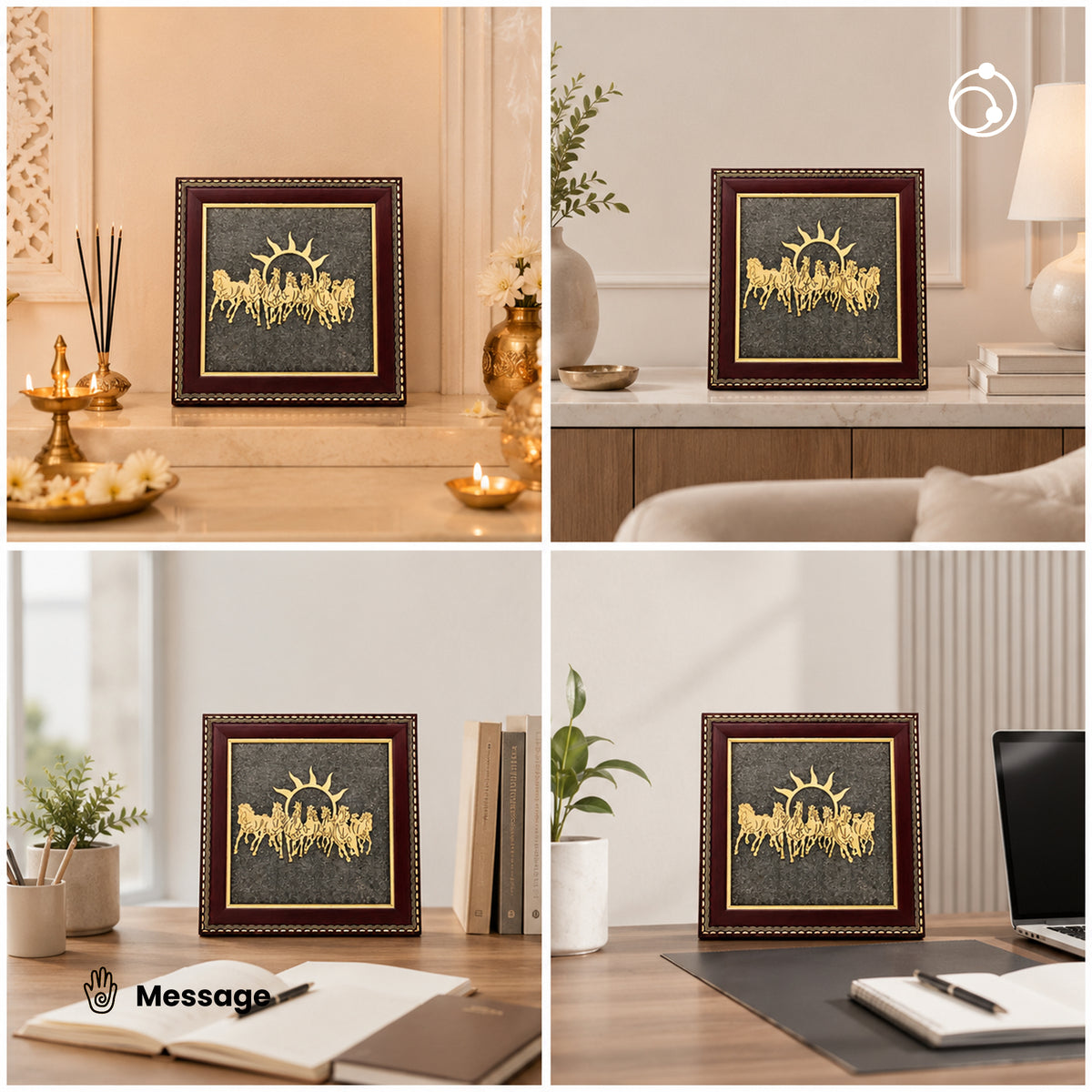 Vastu 7 Horses on Raw Pyrite Frame