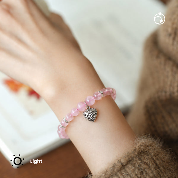 Rose Quartz Bracelet with Heart Charm