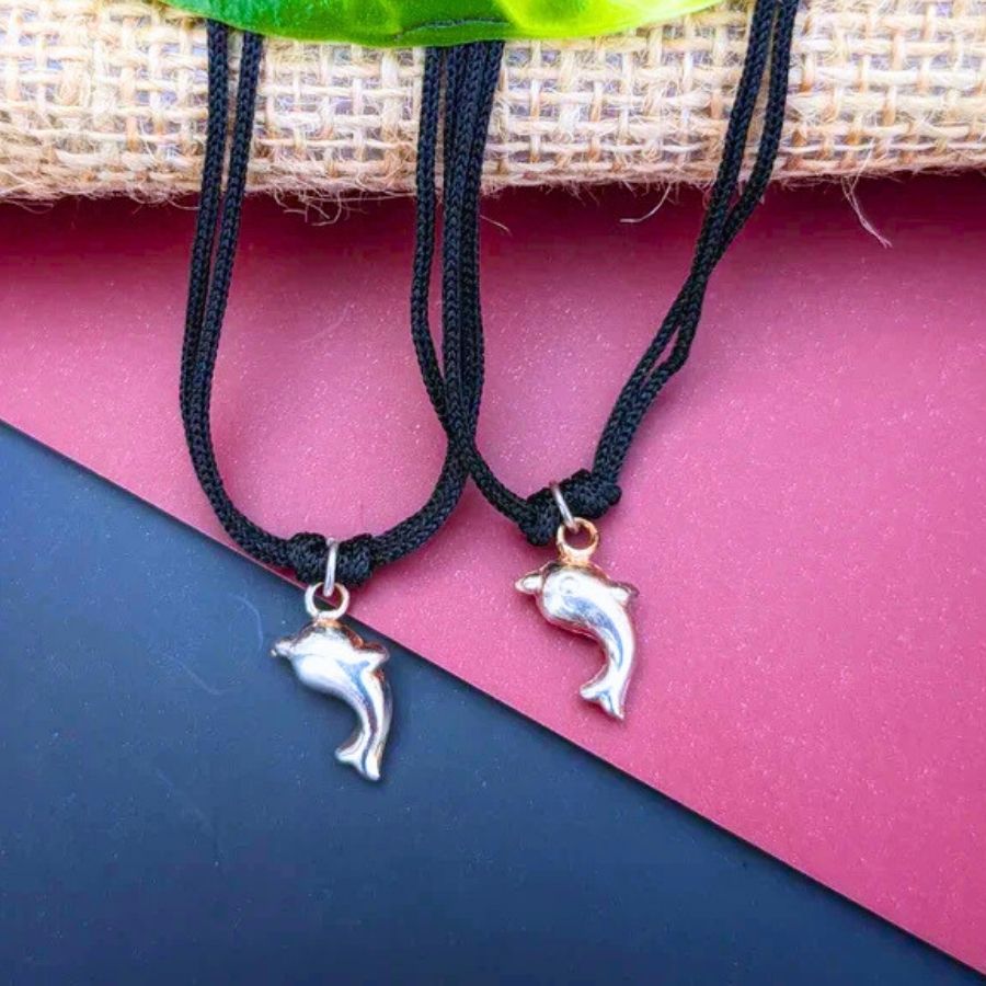 Black Thread Tribal Inspired Anklet With 925 Sterling Dolphin Charms