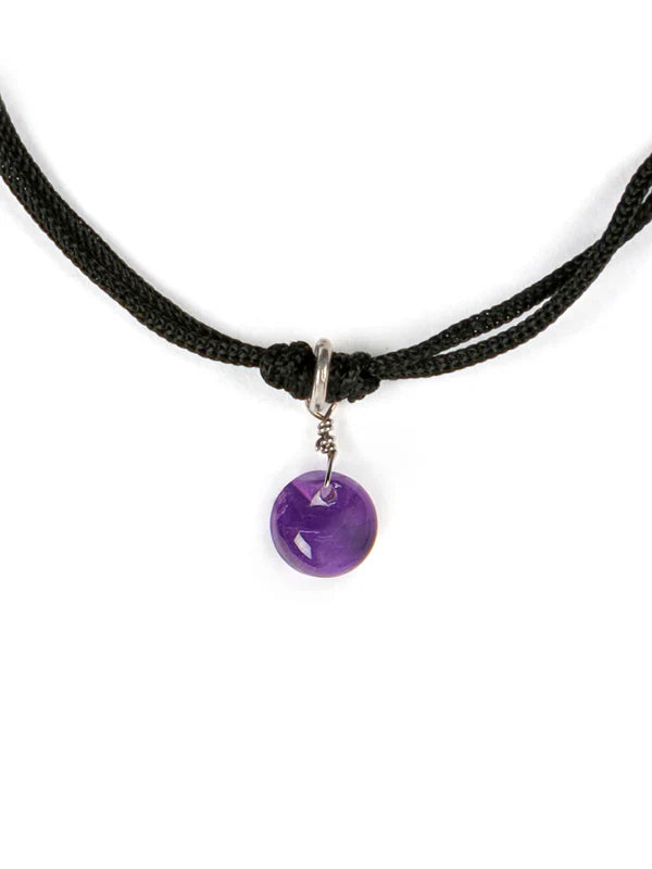 Black Thread  Anklet With Amethyst Gemstone Charm