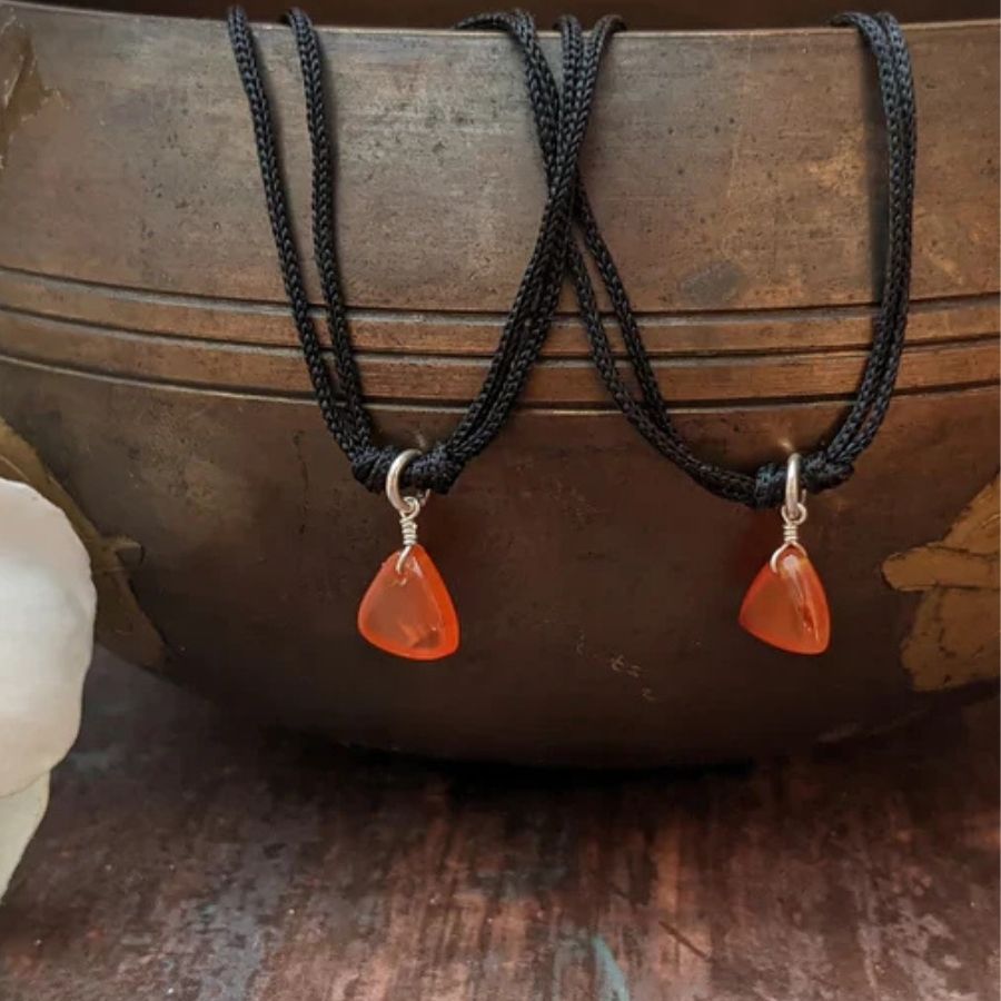 Black Thread Tribal Inspired Anklet With Carnelian Gemstone Charm