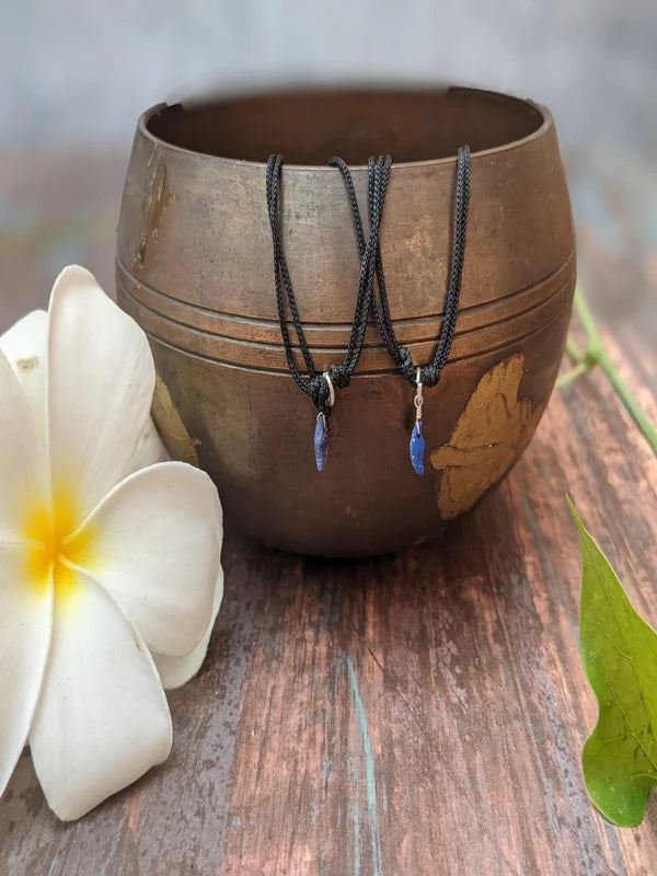 Black Thread Anklet With Lapis Lazuli Gemstone Charm