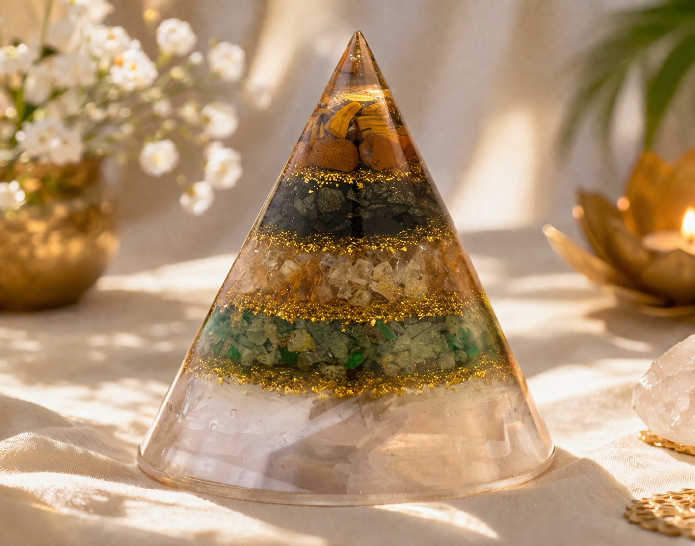 Conical Dhan Yog Pyramid With Selenite Base