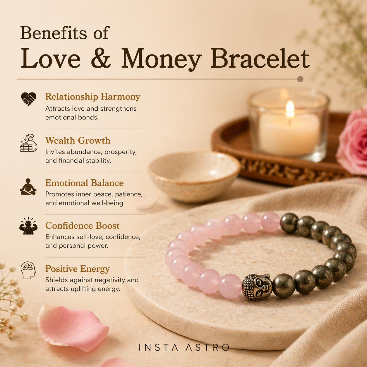 Love And Wealth Bracelet | Rose Quartz| Pyrite| Natural| Energized |